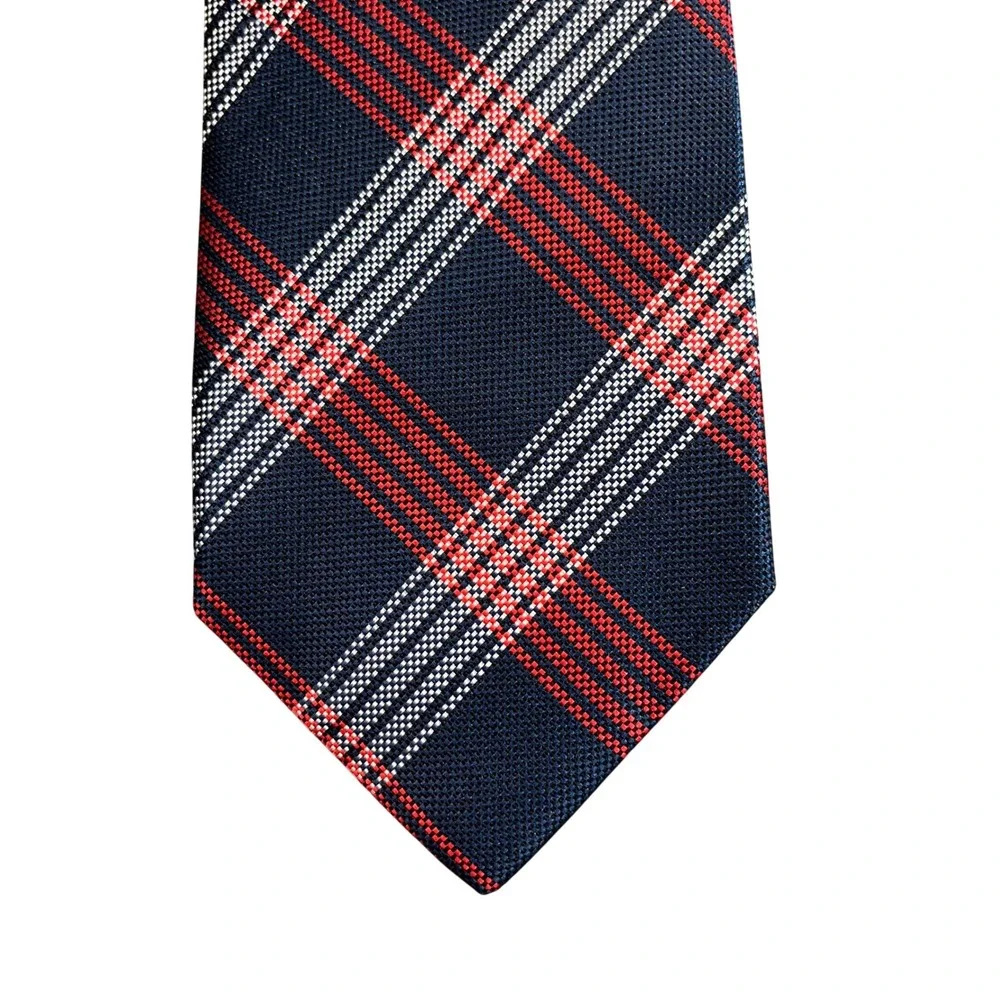 Dockers Mens Navy Blue Red White Plaid Silk Blend Necktie Tie